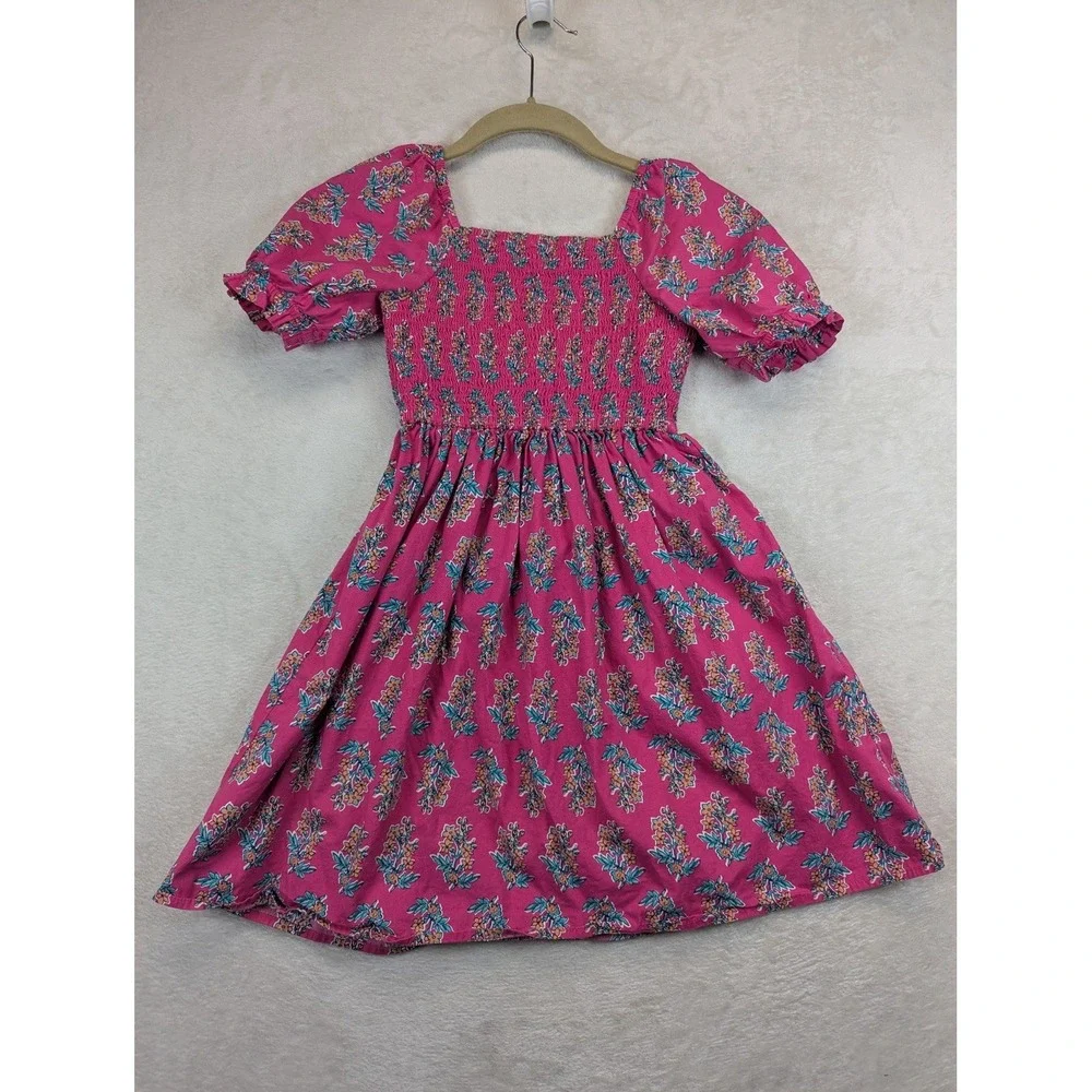 Crewcuts J Crew Girls Floral Smocked Puff Sleeve Dress Pink Size 8
